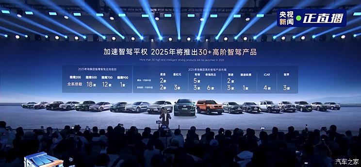 猎鹰智驾200/500/700/900 奇瑞将在2025年推出30+款高阶智驾产品