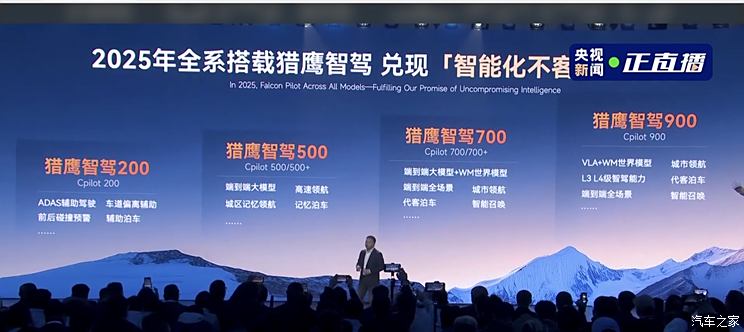 猎鹰智驾200/500/700/900 奇瑞将在2025年推出30+款高阶智驾产品