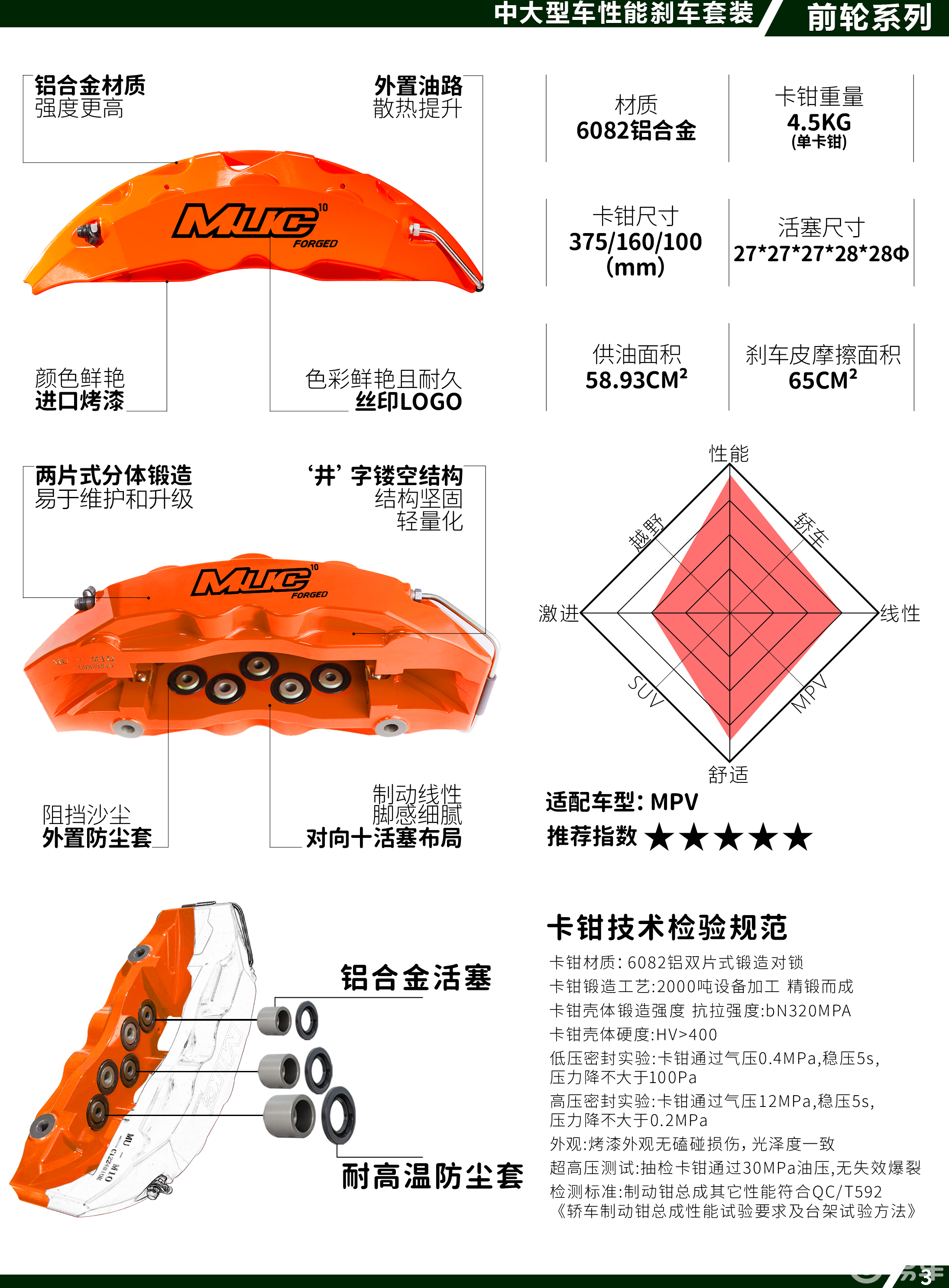 奥迪Q3原厂轮毂改装MUC前轮十活塞刹车卡钳套装